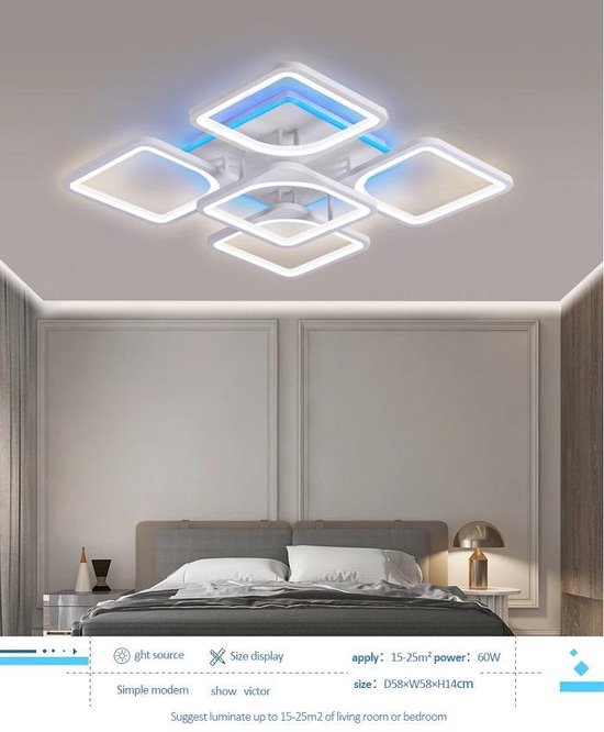 Uniclamps LED Bluetooth - 4x1 + Backlight - Plafondlamp Met Afstandsbediening - Wit - Smart lamp - Dimbaar Met App - Woonkamerlamp - Moderne lamp - Plafoniere