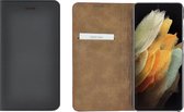 Samsung Galaxy S21 Ultra hoesje - Bookcase - Portemonnee Hoes Ultra dun Echt leer Wallet case Zwart