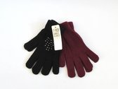 Herfst/ winter handschoenen - 2 paar - Onesize - Dames - Acryl - Zwart + Bordeaux rood