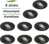 Inbouwspots - 8-pack - Spotjes inbouw - Veneto - Kantelbaar - Zwart