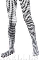 Trendy kinderpanty, pied-de-poule patroon 60-DEN, zwart-wit, maat 128-134.