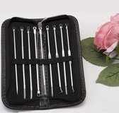roestvrijstalen acne naald klem tweekoppige acne acne naald mee-eter schoonheid tool set-9St (Zilver)