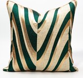 Mulbro Home Luxe - Sierkussen - Kussens Woonkamer - Jacquard - Hoge Kwaliteit - Vierkant - V-vorm - Goud-Groen