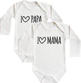 Rompertjes baby - I love papa & i love mama - maat: 50/56 - lange mouw - baby - papa - romper papa - mama - romper mama - rompertjes baby - rompertjes baby met tekst - rompers - ro