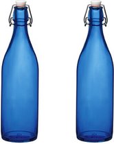 5x stuks blauwe giara flessen met beugeldop - Woondecoratie giara fles - Blauwe weckflessen / Inhoud 1 liter