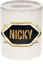 Nicky naam cadeau spaarpot met gouden embleem - kado verjaardag/ vaderdag/ pensioen/ geslaagd/ bedankt
