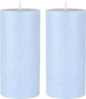 3x stuks lichtblauwe cilinderkaarsen/stompkaarsen 15 x 7 cm 50 branduren - geurloze kaarsen blauw licht