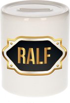 Ralf naam cadeau spaarpot met gouden embleem - kado verjaardag/ vaderdag/ pensioen/ geslaagd/ bedankt
