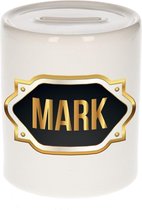 Mark naam cadeau spaarpot met gouden embleem - kado verjaardag/ vaderdag/ pensioen/ geslaagd/ bedankt
