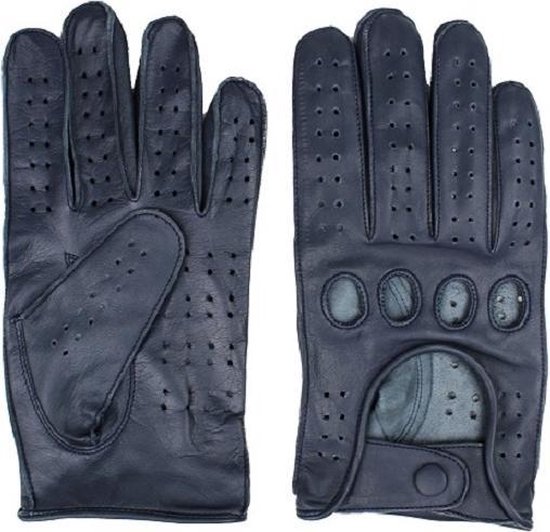 DriveLux™ Racing Leren Handschoenen Heren - Navy Luxe - Leren Auto/Motor Handschoenen - Driving Gloves - Maat S (: 18,5 - 20,5 cm) - Ademend en Waterbestendig – Gemaakt van Lamsleer