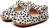 Supercute leren kinderschoenen ecru met zwarte stipjes dierenprint 6 tot 12 maanden maat 20/21