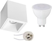 Opbouwspot Set - Pragmi Cliron Pro - GU10 Fitting - Opbouw Vierkant - Mat Wit - 4W - Natuurlijk Wit 4200K - Verdiept - 90mm - BES LED