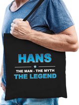 Naam cadeau Hans - The man, The myth the legend katoenen tas - Boodschappentas verjaardag/ vader/ collega/ geslaagd