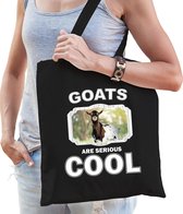 Dieren gevlekte geit  katoenen tasje volw + kind zwart - goats are cool boodschappentas/ gymtas / sporttas - cadeau geiten fan