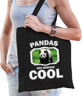 Dieren grote panda  katoenen tasje volw + kind zwart - pandas are cool boodschappentas/ gymtas / sporttas - cadeau pandaberen fan