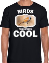 Dieren vogels t-shirt zwart heren - birds are serious cool shirt - cadeau t-shirt baardmannetje vogel/ vogels liefhebber S