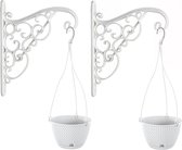 2x Kunststof Splofy hangende bloempotten/plantenpotten wit 3 liter met sierlijke ophanghaak - 27 cm - Hangpotten