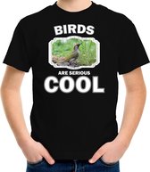 Dieren vogels t-shirt zwart kinderen - birds are serious cool shirt  jongens/ meisjes - cadeau shirt groene specht/ vogels liefhebber S (122-128)