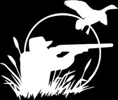 Autosticker/raamsticker - Jager met geweer en eend - Sticker jacht - Sticker schadebestrijding - Wit