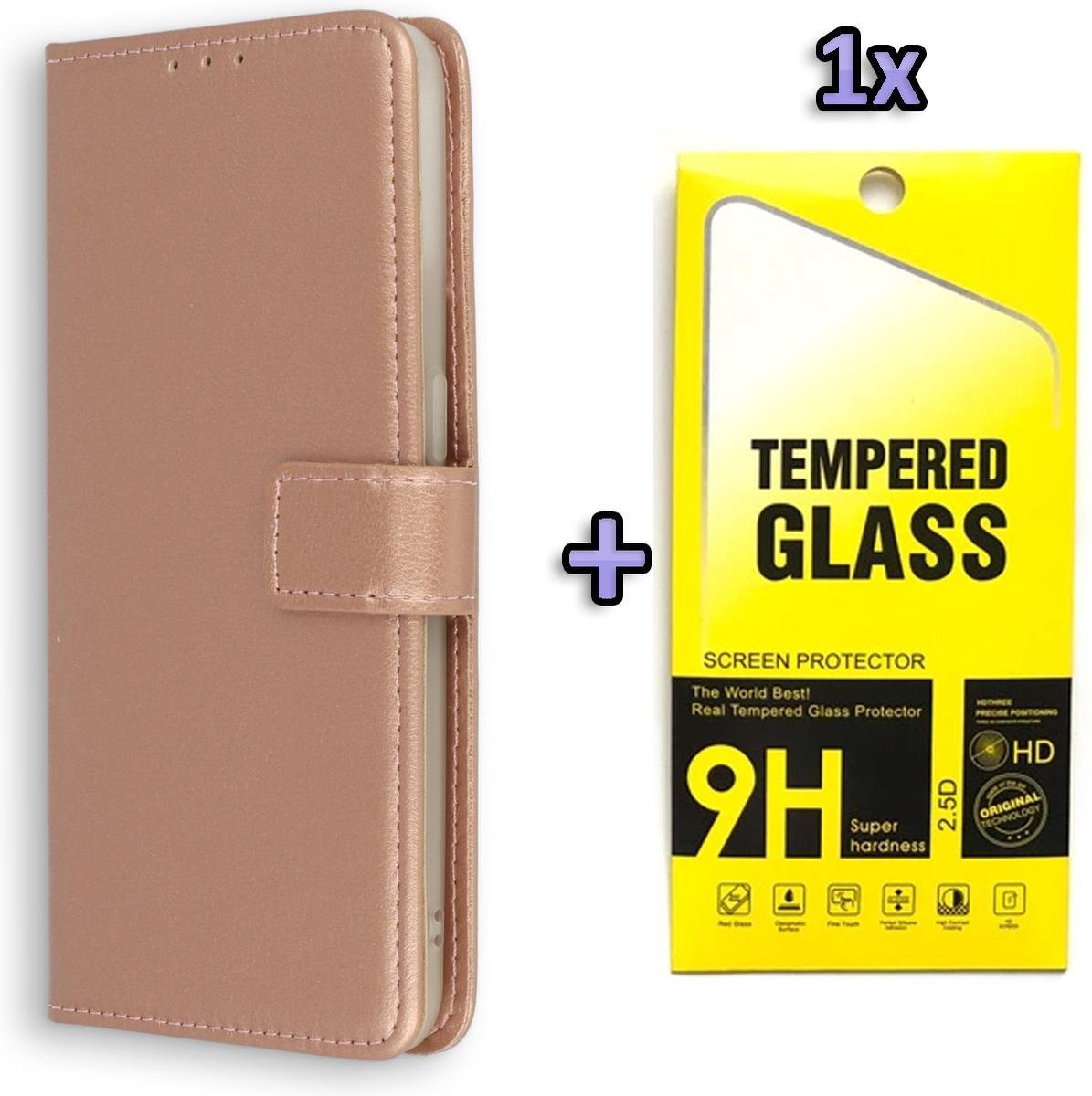 HB Hoesje Geschikt voor Nokia 2.4 Rosegoud - Portemonnee Book Case - Kaarthouder & Magneetlipje & Glazen Screenprotector