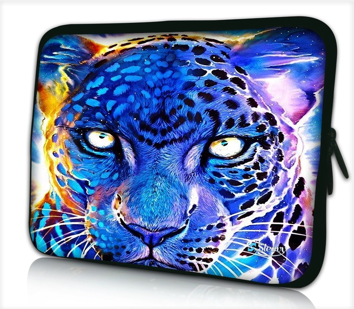 Laptophoes 13,3 inch panter blauw paars design - Sleevy - laptop sleeve - Sleevy collectie 300+ designs