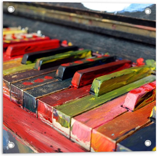 Tuinposter – Geverfde Piano Toetsen - 50x50cm Foto op Tuinposter  (wanddecoratie voor buiten en binnen)