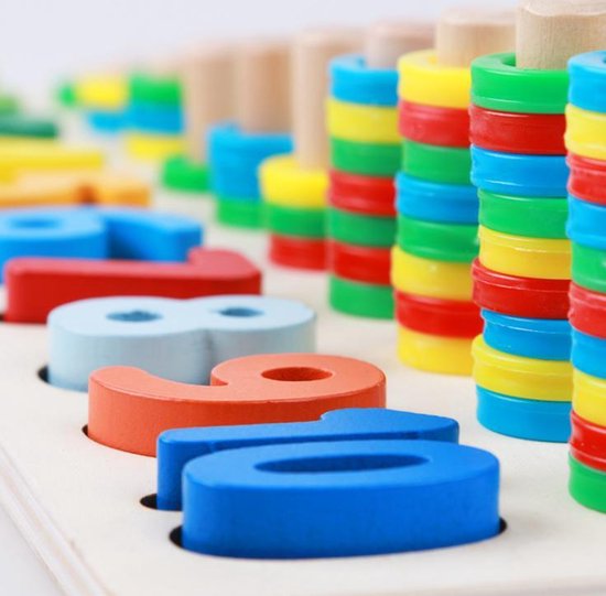 Thumbnail van een extra afbeelding van het spel 3-in-1 Rekenen & Kleuren & Vormen & Nummer Vormenpuzzel - Tellen en stapelen - Wooden Blocks, Puzzle, Children Toy for Toddlers, Montessori Toys from 3–7 Years, Ideal Montessori - Early Education Toy for Counting Numbers