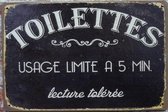 Wandbord – Toilettes - Vintage Retro - Mancave - Wand Decoratie - Emaille - Reclame Bord - Tekst - Grappig - Metalen bord - Schuur - Mannen Cadeau - Bar - Café - Kamer - Tinnen bor