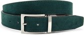 JV Belts Draaibare reversible riem suede groen/bruin - heren en dames riem - 3.5 cm breed - groen / bruin - Echt Suede leder - Taille: 90cm - Totale lengte riem: 105cm