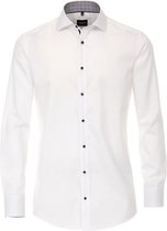 VENTI modern fit overhemd - wit twill (contrast) - Strijkvrij - Boordmaat: 43