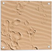 Tuinposter – Voetstapjes in het Zand - 50x50cm Foto op Tuinposter  (wanddecoratie voor buiten en binnen)