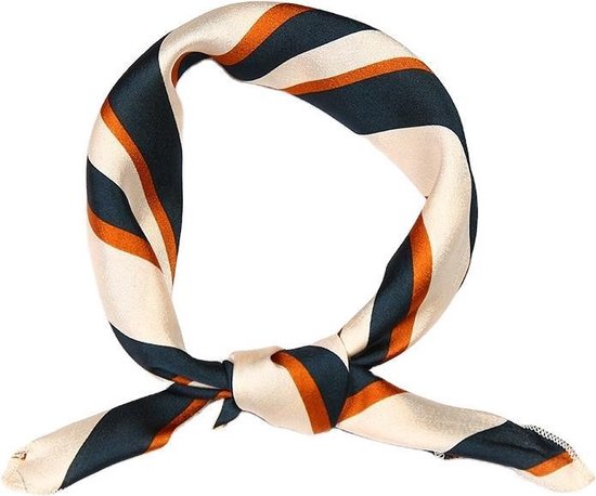 Elegant Stijlvol Hals sjaaltje - Crème Donkerblauw Strepen - 50x50 cm