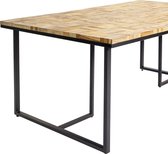 Checked - Eettafel - greywash grijs - geblokt parket - zwart stalen frame - rechthoek - 200x100