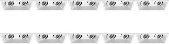 Spot Armatuur 10 Pack - Pragmi Zano Pro - GU10 Inbouwspot - Rechthoek Dubbel - Wit - Aluminium - Kantelbaar - 185x93mm