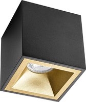 Opbouwspot GU10 - Pragmi Cliron Pro - Opbouw Vierkant - Mat Zwart/Goud - Aluminium - Verdiept - 90mm - BES LED