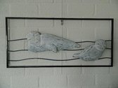 Metalen wanddecoratie Waddenzee zeehonden 82 x 38 cm