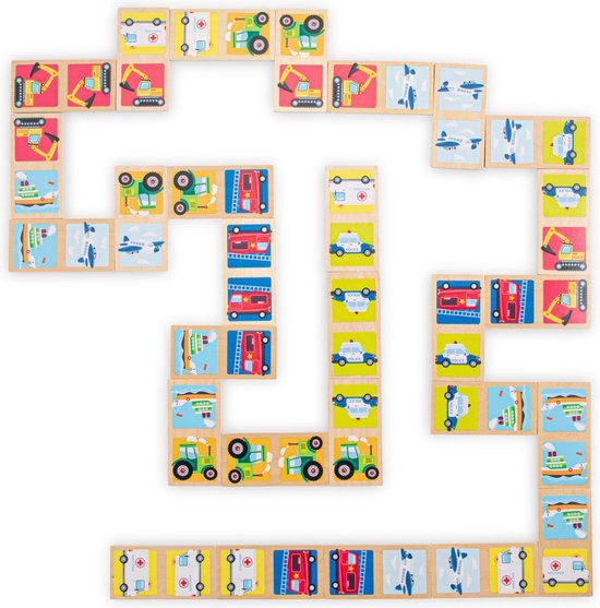 Thumbnail van een extra afbeelding van het spel New Classic Toys Domino Spel - Voertuigen - Inclusief Handige Opbergzak