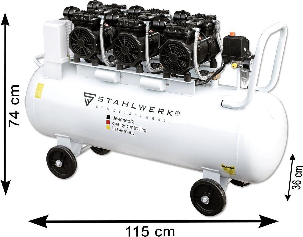 STAHLWERK Compresseur d'air silencieux Brushless 10 bar 150 L 7,56