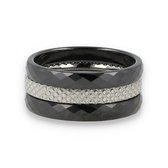 My Bendel - Ringenset - Zwart Keramiek zilver - Mooi ringenset met luxe facet geslepen keramieken ringen - Met luxe cadeauverpakking