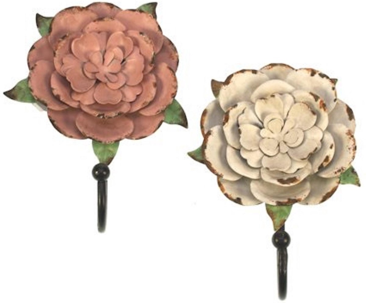 Wandhaak bloem 1roze en 1wit  13x5x18cm