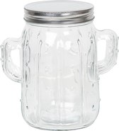 Clayre & Eef Voorraadpot Deksel Cactus 1000 ml Transparant Glas Rond Voorraadbus Bewaarpot Opbergpot