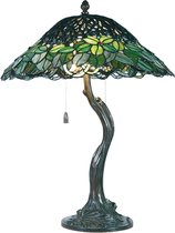 LumiLamp Tiffany Tafellamp Ø 47*58 cm E27/max 2*60W Groen Glas in lood Tiffany Bureaulamp Tiffany Lampen