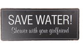Clayre & Eef Tekstbord 30x13 cm Zwart Metaal Rechthoek Save Water Wandbord