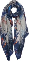 Melady Sjaal Dames Print 90*180 cm Blauw Synthetisch Bloemen Shawl Dames Sjaal