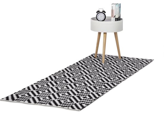 tapis relaxdays en coton - tapis antidérapant - noir et blanc - tapis de salon - 3 tailles 80x200cm