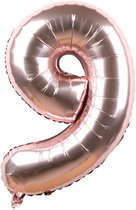 Folieballon / Cijferballon Rosé Goud XL - getal 9 - 101cm