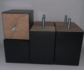 Set van 6 stuks houten Boxspring Bedden Meubelpoten Zwart Beuken 10 cm hoogte 7x7 cm met M8 draadeinde