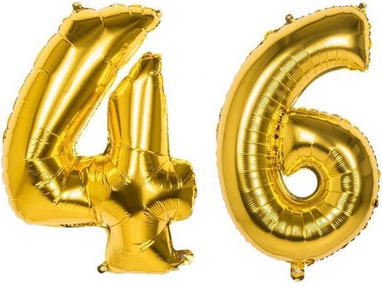 46 Jaar Folie Ballonnen Goud - Happy Birthday - Foil Balloon - Versiering - Verjaardag - Man / Vrouw - Feest - Inclusief Opblaas Stokje & Clip - XXL - 115 cm