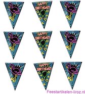3x stuks vlaggenlijnen met NEON Happy Birthday thema feestartikelen - Verjaardag versieringen - 10 meter - Plastic