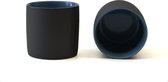 Floz Design koffiemok - theekop - 150 ml - mat zwart en blauw - fairtrade - set van 2